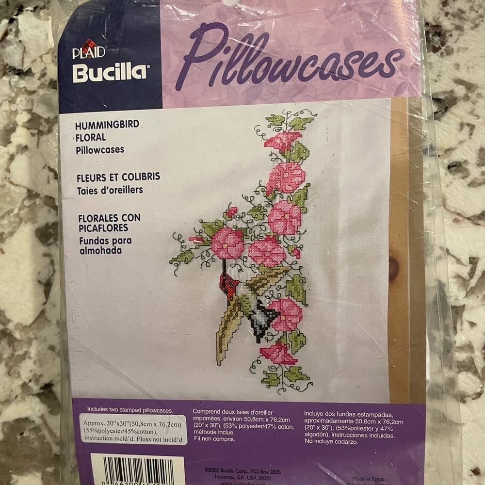Bucilla Pillowcases Hummingbird Floral Stamped Cross Stitch Embroidery 65192 NEW